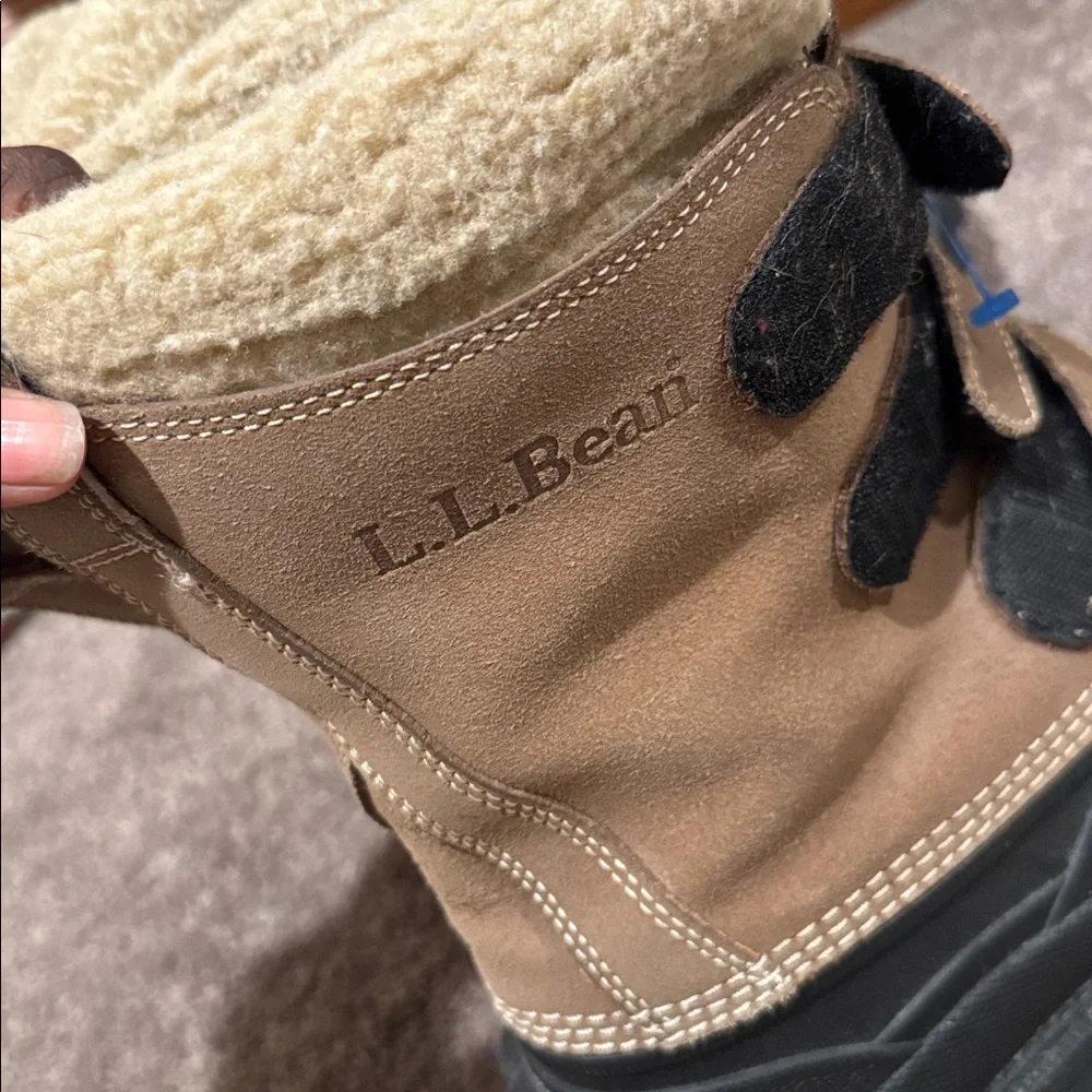 L.L. Bean Shearling Lined Duck Boots Tan Black Winter Snow Boots SIZE 9M